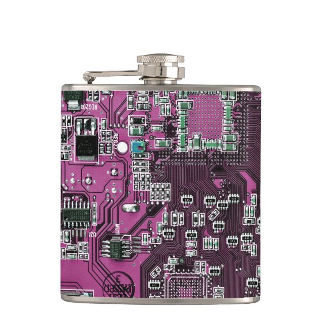 Purple PCB Circuit Board Design for IT Pros Flask (Front)