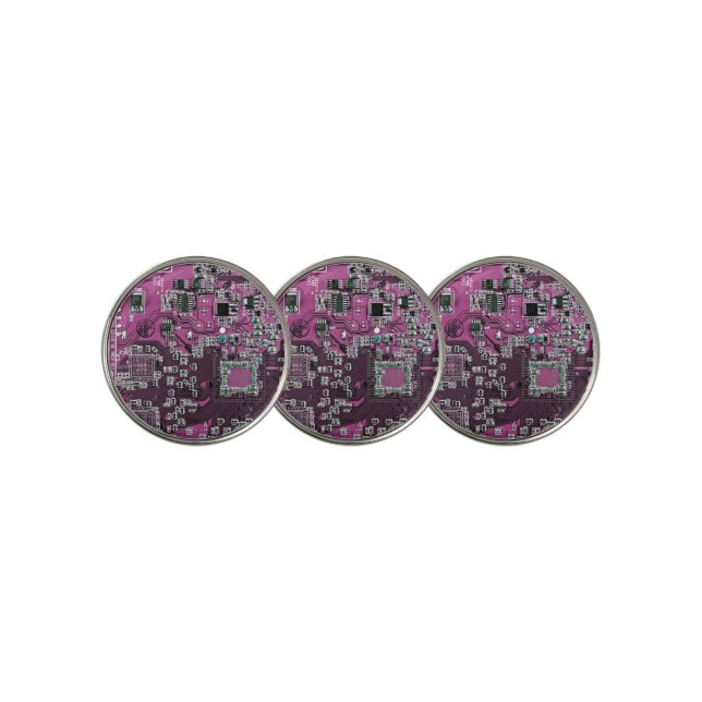 Purple PCB Circuit Board Design for IT Pros Golf Ball Marker (3 Up)