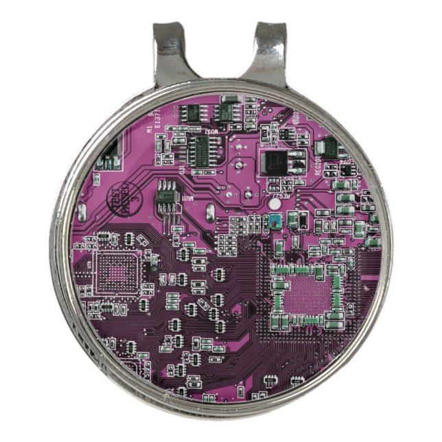 Purple PCB Circuit Board Design for IT Pros Golf Hat Clip (Front)