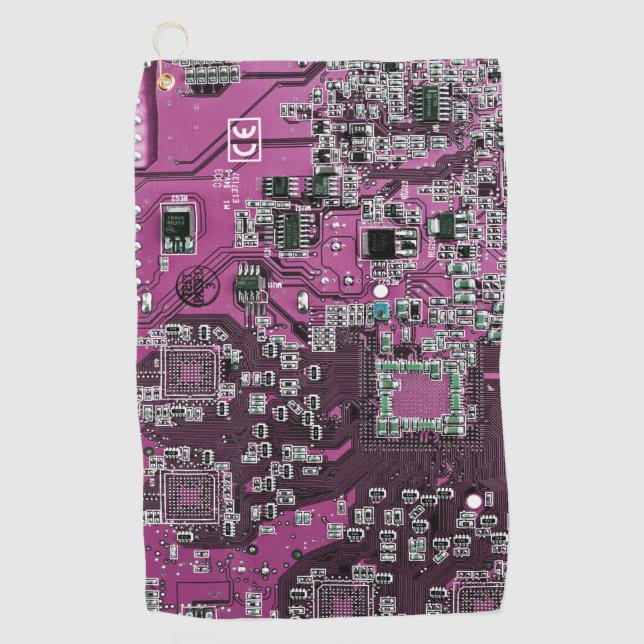 Purple PCB Circuit Board Design for IT Pros Golf Towel (Front)