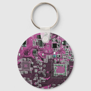 Purple PCB Circuit Board Design for IT Pros Keychain