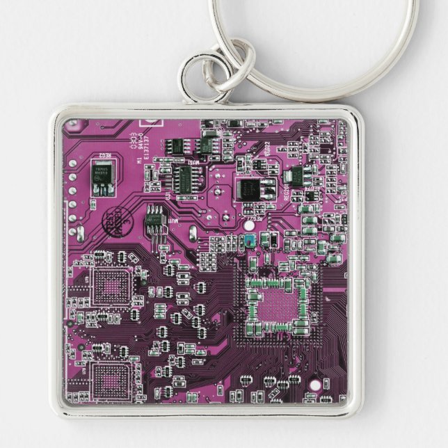 Purple PCB Circuit Board Design for IT Pros Keychain (Front)