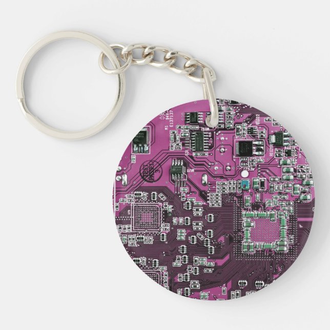 Purple PCB Circuit Board Design for IT Pros Keychain (Front)