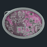 Purple PCB Circuit Board Design for IT Pros Oval Belt Buckle<br><div class="desc">The Ultimate Aesthetic for Tech Visionaries Redefine your professional space with this high-definition graphic featuring a detailed Printed Circuit Assembly (PCBA). Captured in vibrant, deep purple tones with crisp silver and white conductive traces, this design showcases the intricate architecture of modern electronics—including integrated circuits, resistors, and capacitors—in stunning clarity. The...</div>