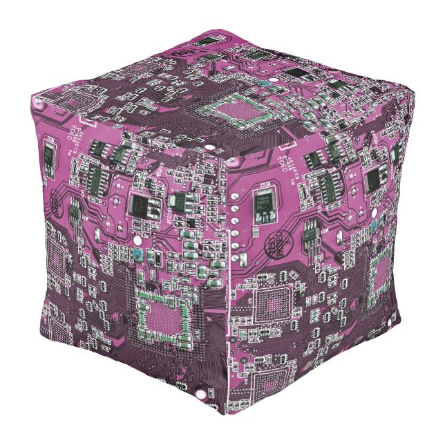 Purple PCB Circuit Board Design for IT Pros Pouf (Angled Front)
