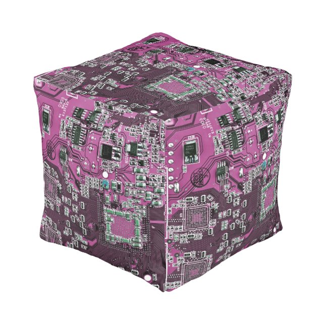 Purple PCB Circuit Board Design for IT Pros Pouf (Angled Front)
