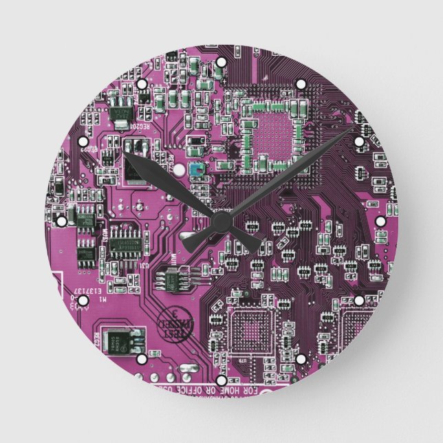 Purple PCB Circuit Board Design for IT Pros Round Clock (Front)