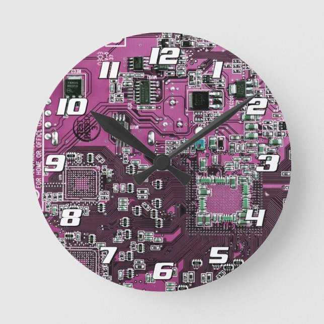 Purple PCB Circuit Board Design for IT Pros Round Clock (Front)