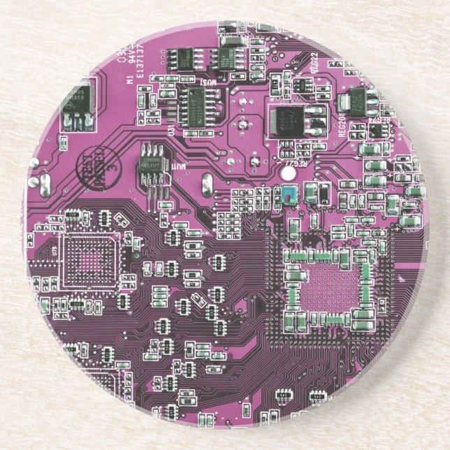Purple PCB Circuit Board Design for IT Pros Sandstone Coaster (Front)