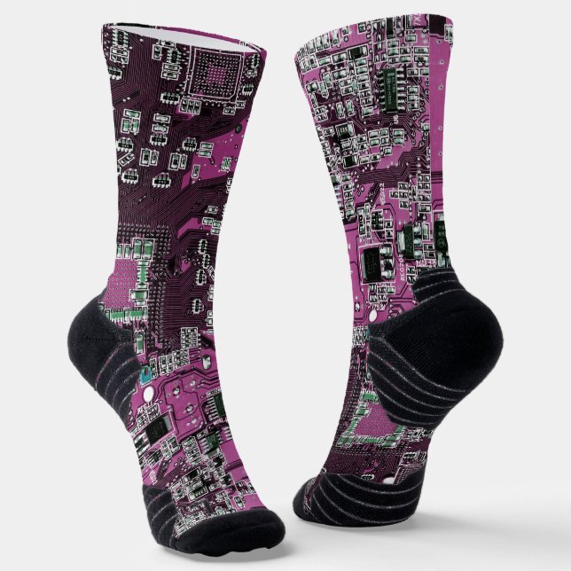 Purple PCB Circuit Board Design for IT Pros Socks (Angled)