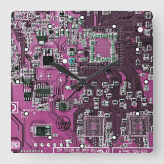 Purple PCB Circuit Board Design for IT Pros Square Wall Clock