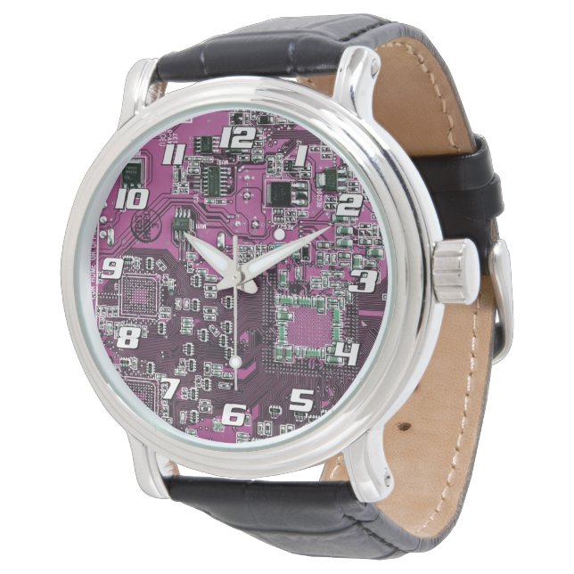 Purple PCB Circuit Board Design for IT Pros Watch (Angled)