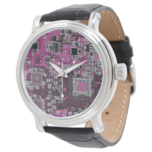 Purple PCB Circuit Board Design for IT Pros Watch (Angled)