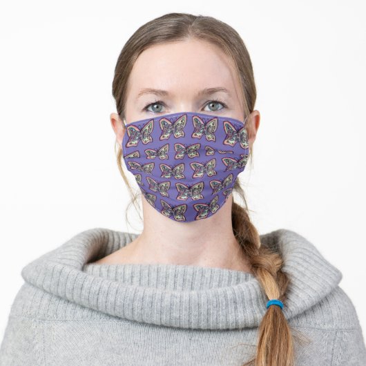 Purple Peace Butterfly Art Custom Face Masks (Worn)