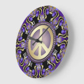 Purple PEACE Gold Royal Geometry Mandala Large Clock (Angle)