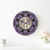 Purple PEACE Gold Royal Geometry Mandala Large Clock (Home)