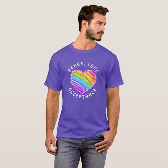 Purple Peace Love Acceptance Rainbow Pride Heart  T-Shirt (Front Full)