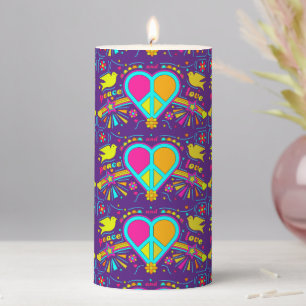 Purple Peace Love Pillar Candle