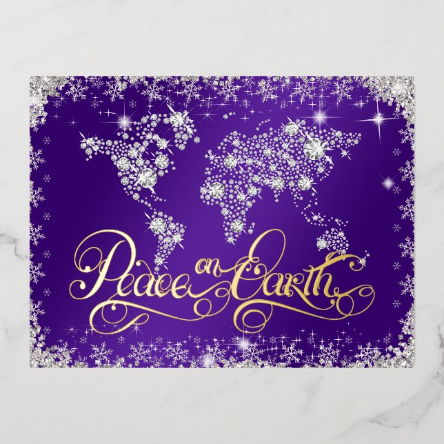 Purple Peace on Earth  Diamonds Foil Holiday Postcard (Front)
