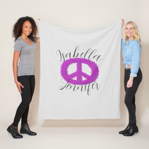 Purple Peace Sign Customizable Fleece Blanket