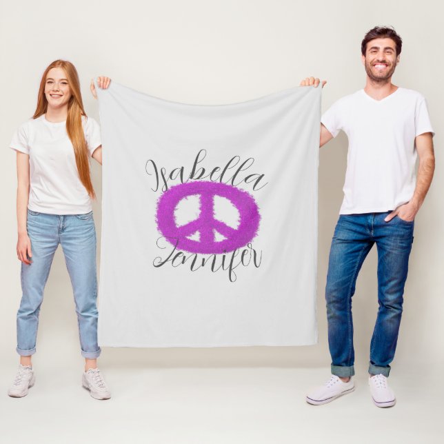 Purple Peace Sign Customizable Fleece Blanket (In Situ)