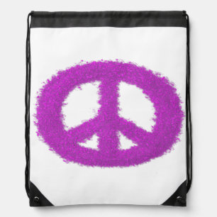 Purple Peace Sign Drawstring Bag