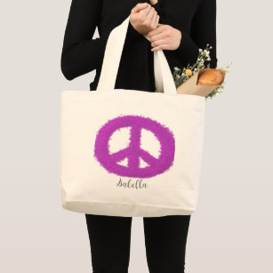 Purple Peace Sign Large Tote Bag
