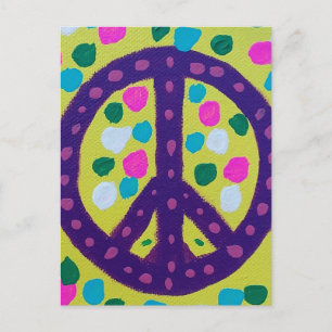 Purple Peace Sign on Yellow Postcard
