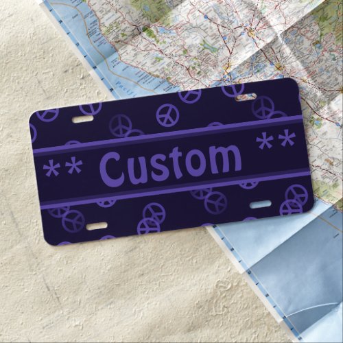 Purple Peace Sign Pattern w Custom Text License Plate
