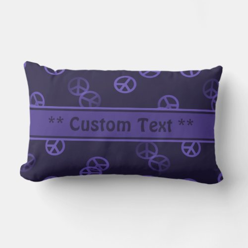 Purple Peace Sign Pattern w Custom Text Lumbar Pillow