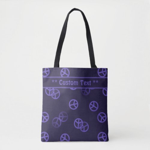 Purple Peace Sign Pattern w Custom Text Tote Bag