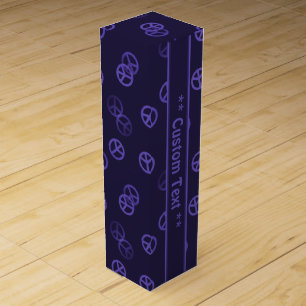 Purple Peace Sign Pattern w/ Custom Text Wine Gift Box