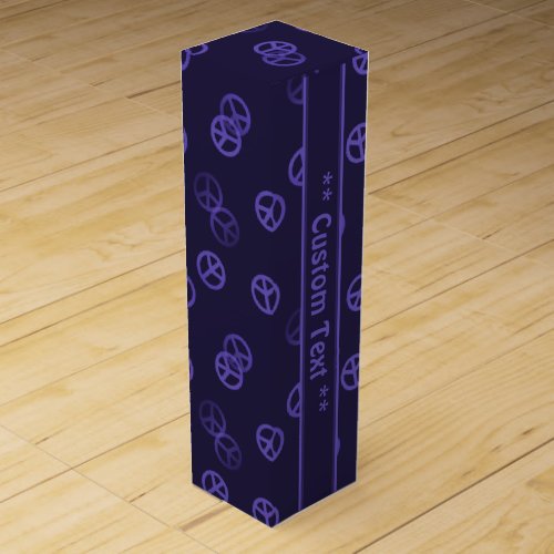 Purple Peace Sign Pattern w Custom Text Wine Gift Box