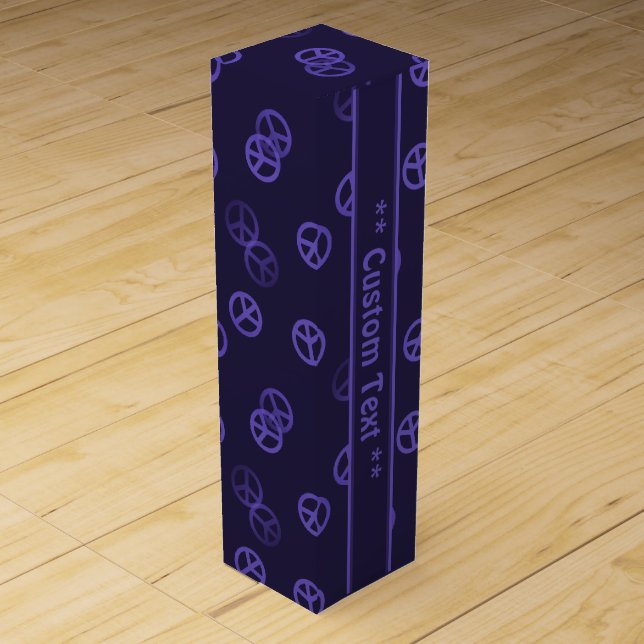 Purple Peace Sign Pattern w/ Custom Text Wine Gift Box (Front)