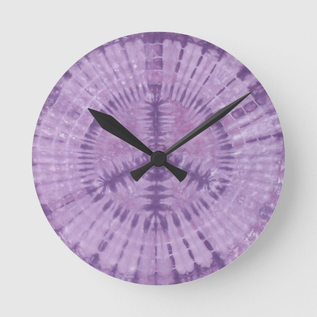 Purple Peace Sign Tie Dye PhatDyes Round Clock (Front)