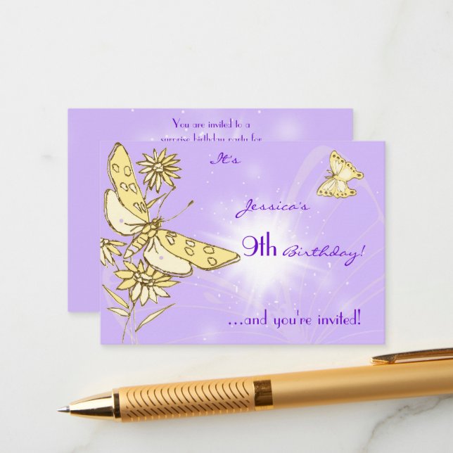 Purple Peach Butterfly Invitation Card (Front/Back In Situ)