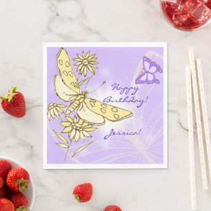 Purple Peach Butterfly  Napkins