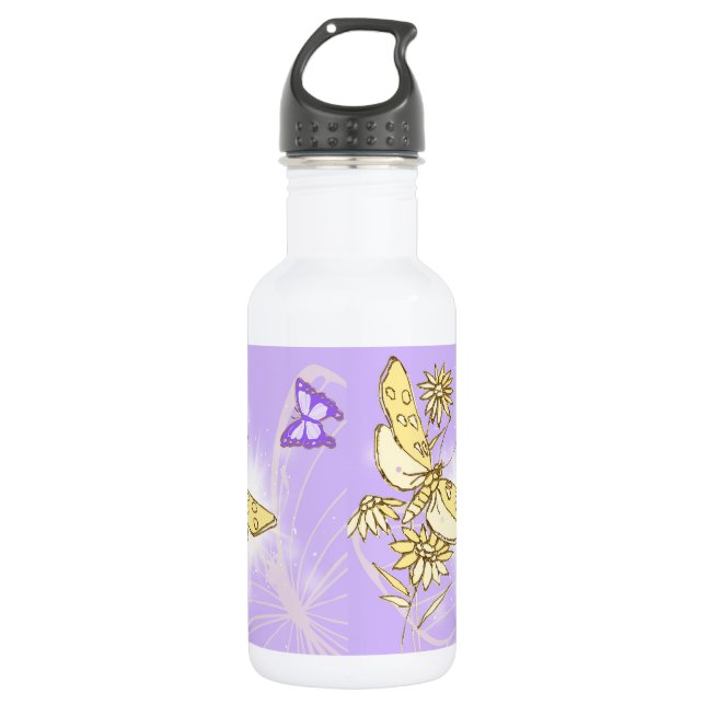 Purple Peach Butterfly Stainless Steel Water Bottle (Front)