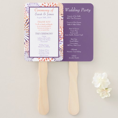 Purple  Peach Floral Blossoms Ceremony Program Hand Fan