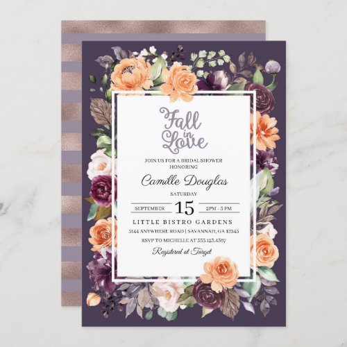 Purple Peach Floral Fall Bridal Shower Invitation