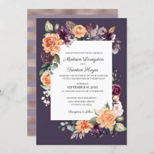 Purple Peach Floral Fall Wedding Invitation