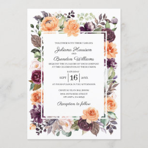 Purple Peach Floral Fall Wedding Invitation