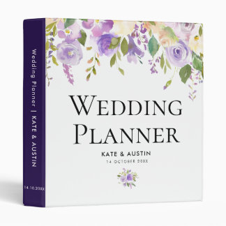 purple & peach floral wedding planner 3 ring binder