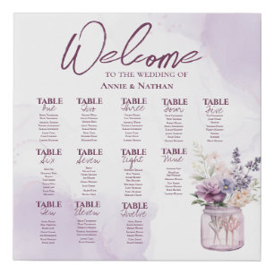 Purple Peach Flowers In Jar Wedding Seating Chart Faux Canvas Print