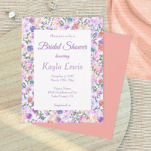 Purple, Peach, Light Blue Roses Bridal Shower Invitation