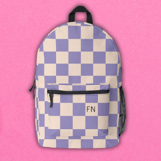 Purple & Peach Monogram Initials Checkerboard Printed Backpack