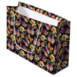 Purple Peach Pink Butterflies Flowers Birthday Large Gift Bag