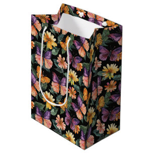 Purple Peach Pink Butterflies Flowers Birthday Medium Gift Bag