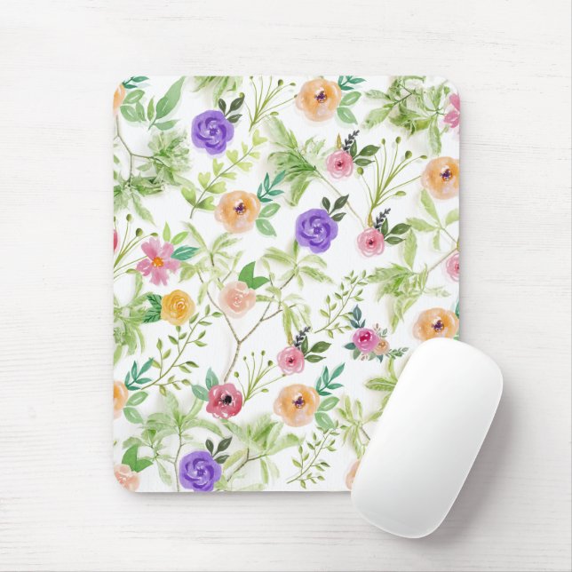Purple Peach Pink Floral Flowers Greenery Mouse Pad (With Mouse)