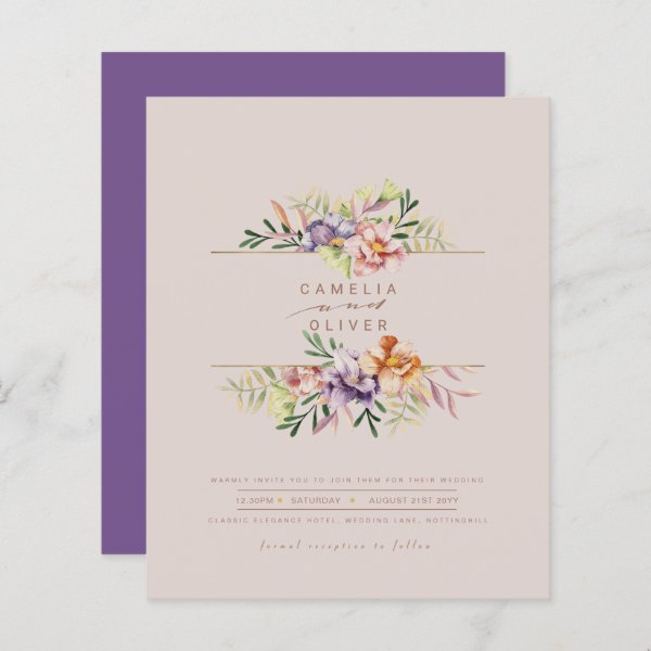 Purple Peach Summer Floral Wedding Invite QR Code
